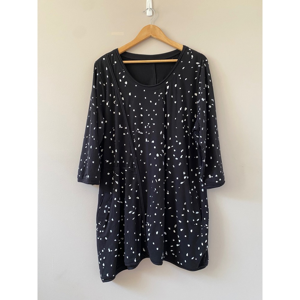 Snapdragon & Twig Black White Dot Print Tunic Dress Pockets XL Cotton Blend Mini